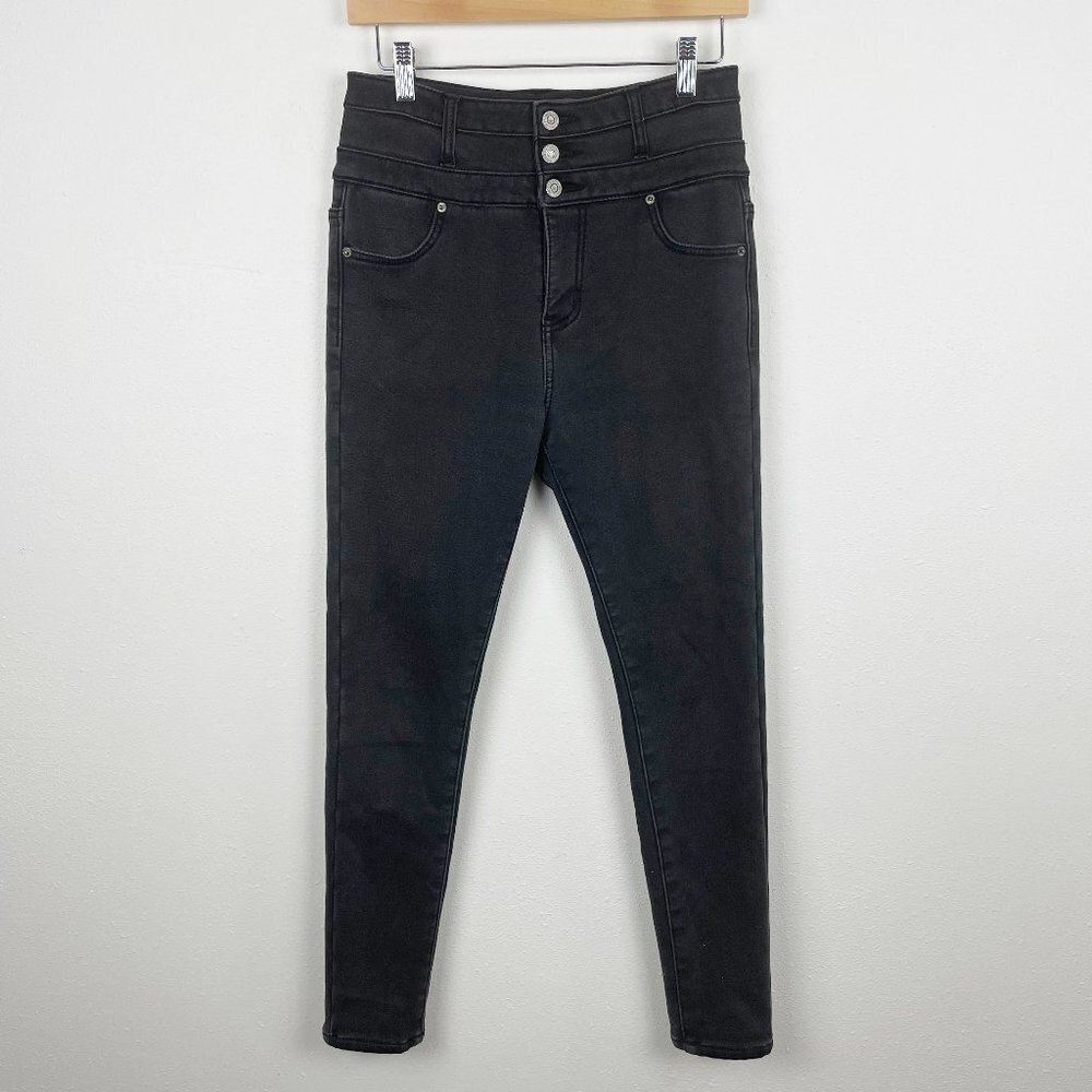 RARE Moussy High Rise Three Button Black Velvet Lined Skinny Jeans